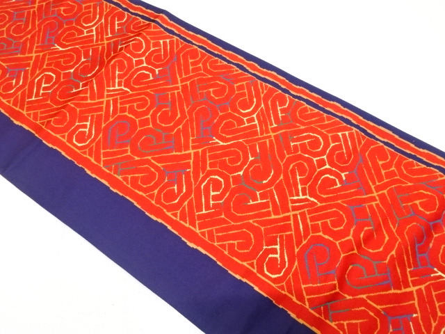 縞に抽象模様織り出し　袋帯